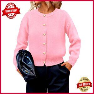 Long Sleeve Cardigan Sweater, Button Front, Polyester Acrylic Blend, Regular Fit